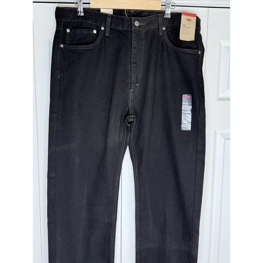Levi's 505 Men's Regular Fit Jeans Black Denim Straight 100% Cotton Sz 38x30 NWT